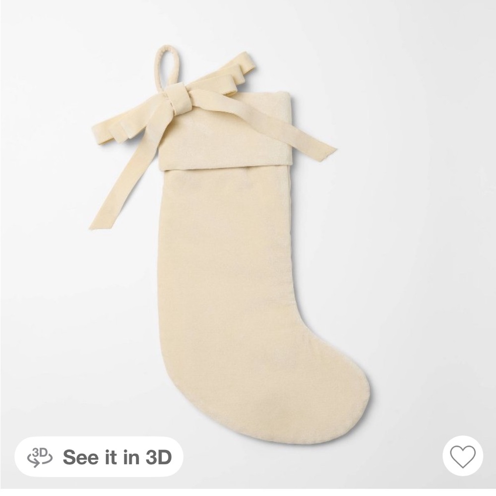 Studio McGee Velvet Bow Cream Holiday Stocking